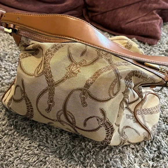 Lauren Ralph Lauren Women’s Brown Leather Trim Equestrian Tote Bag - Picture 6 of 16